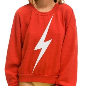 Aviator Nation Relaxed Crew Bolt Crewneck Sweatshirt - Red with white bolt
